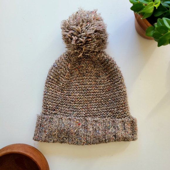 J. Crew Accessories - J. Crew Brown Knit Wool Silk Blend Hat with Pom Pom